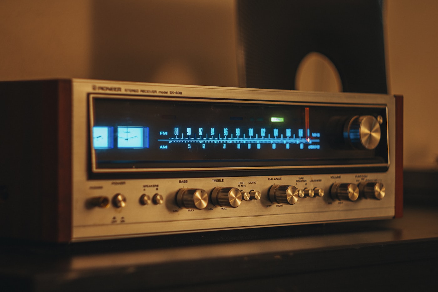 Vintage hi-fi amplifier receiver on the test bench after repair